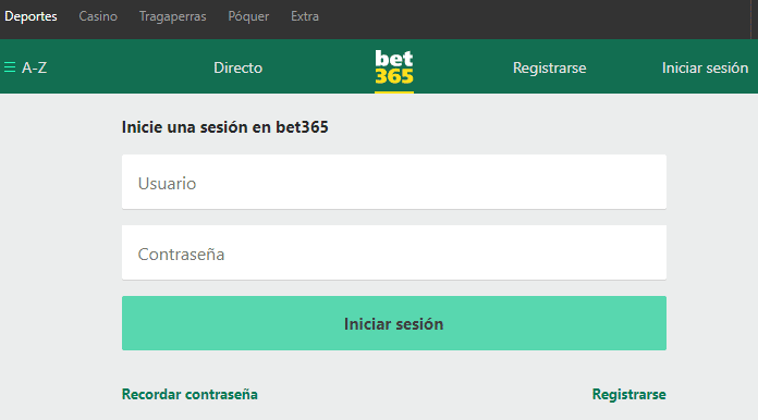 Inicio sesi&oacute;n Bet365